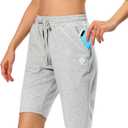 Women's Bermuda Shorts Long Cotton Sweat Knit Shorts Pull On Walking Lounge Shorts with Pocket (Light Grey, XL)