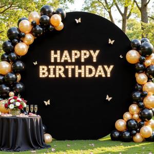 7.2 FT Black Round Backdrop Cover for Circle Balloon Arch Stand Stretchy Circle Arch Backdrop Cover for Wedding Arch Baby Shower Birthday Party Photo Shoot Photography Arch Background Decorations