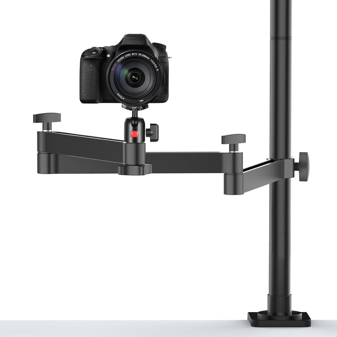 ULANZI Camera Desk Mount Stand with Flexible Arm, Overhead Mount, Articulated Arm with 360 Rotatable Ball Head, Aluminum Desk Mounting Stand for Ring Light/DSLR Camera/Webcam/Panel Light