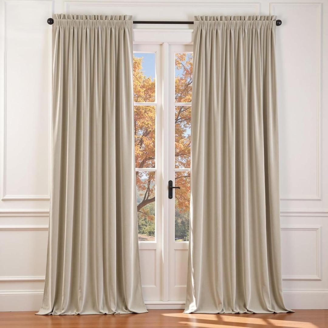 Lazzzy Beige Velvet Curtains 102 Inches Long Thermal Insulated Drapes for Living Room Bedroom Room Darkening Window Treatments Light Reducing Super Soft Luxury Rod Pocket 2 Panels Cream Beige