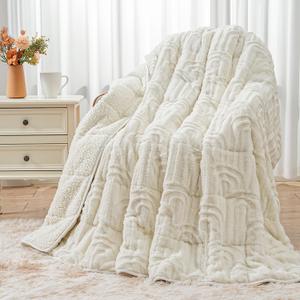 Wemore Jacquard Fleece Weighted Blanket Twin Size 48" x 72" 12lbs, Ultra Soft Cozy Sherpa Weighted Blankets for Adults, Ultra Fuzzy Heavy Blanket for Sleep, Fluffy Warm Throw for Bed, Cream White