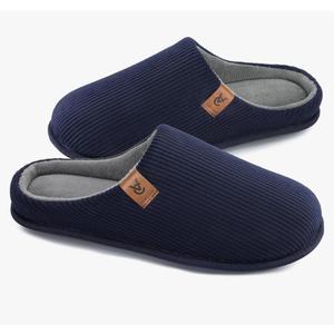 VeraCosy Men's Cozy Slip-on Slippers Corduroy Memory Foam Indoor House Shoes 9-10, Blue