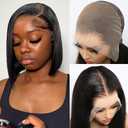 Bob Wig Human Hair Pre Bleached Invisible Small Knots Full 13x6 HD Lace Front Glueless Wigs Human Hair Pre Plucked Pre Cut Natural Hairline - 16 Inch Short Bob Wigs for Black Women