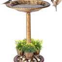 Bird Bath for Outside with 4 Removable Flower Planters 28in Polyresin Lightweight Vintage Birdbath for Outdoors Stake Standing Bowl and Water Feeder Yard Garden Decor Bronze