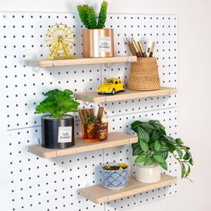 Solid Wood Pegboard Shelf, Pegboard Shelves with Pegboard Hooks, Pegboard Accessories for Craft Room, Garage, Gaming Room, 4 Pack