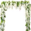 Wisteria Artificial Flowers Garland, 2Pcs 7.2Ft/Piece Silk Fake Wisteria Vine Kit, Hanging Flower for House Outdoor Garden Ceremony Outside Wedding Arch Floral Decor (2, White)