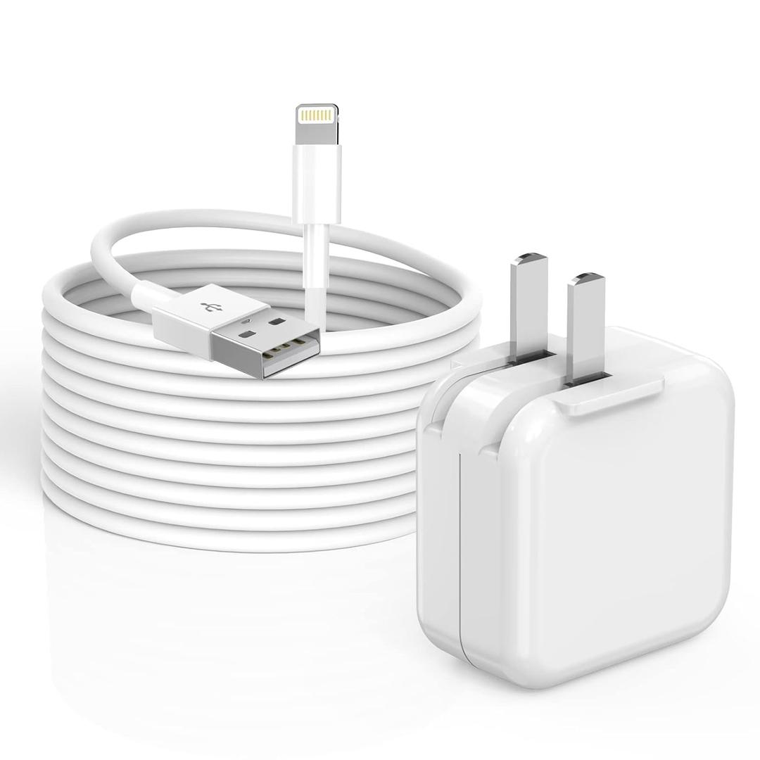 iPad Charger,Fast Charge iPhone,10FT i-Pad Charging Cord, 12W i Pad Charger Fast Charging Block Foldable Portable Travel Plug with Extra Long Lightning Cable Cord Compatible with iPad/iPhone/Airpod