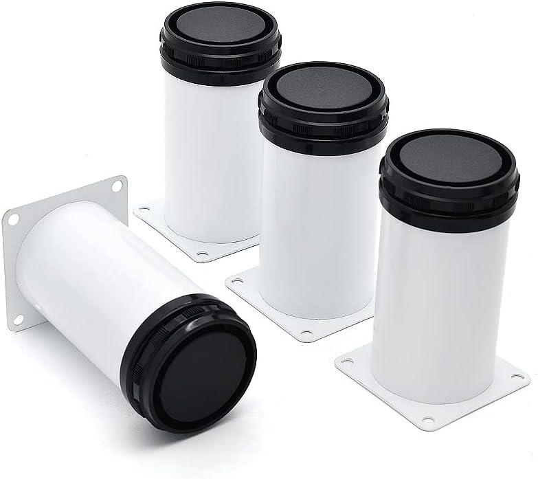 4 Inch Metal Furniture Legs Stainless Steel Adjustable Legs White Metal Legs Round Cabinet Legs for Coffee Table Cabinet Desk Sofa Shelves, Pack of 4