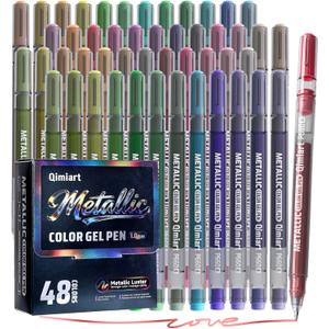 Metallic Gel Pens, 48 Colored Pens for Black Paper & White Paper, 1.0 mm Point Colorful Pens for Coloring, Writing, Drawing, Journaling, Note Taking, Office, Home