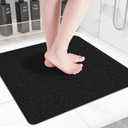 Square Non-Slip Shower Mat 24x24 Inches, Quick-Draining Bath Mat for Shower Floor, PVC Loofah Textured Shower Stall Mat, Secure Anti-Slip Bathroom Mat, Boho Style Bath Mat (Black)