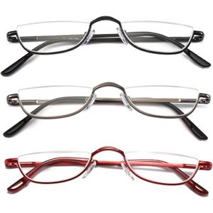 DXYXYO Semi Rimless 2.0 Reading Glasses for Women Mens Half Frame Metal Small Spring Hinge Readers Half Moon Lens Eyestrain Eyeglasses