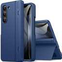 for Samsung Galaxy Z Fold 5 Case with Hinge Protection & Kickstand, Front Glass Screen Protector, Slim & Rugged, Hard Full Cover, Daily Protective Phone Case for Samsung Z Fold 5 5g 2023, Blue