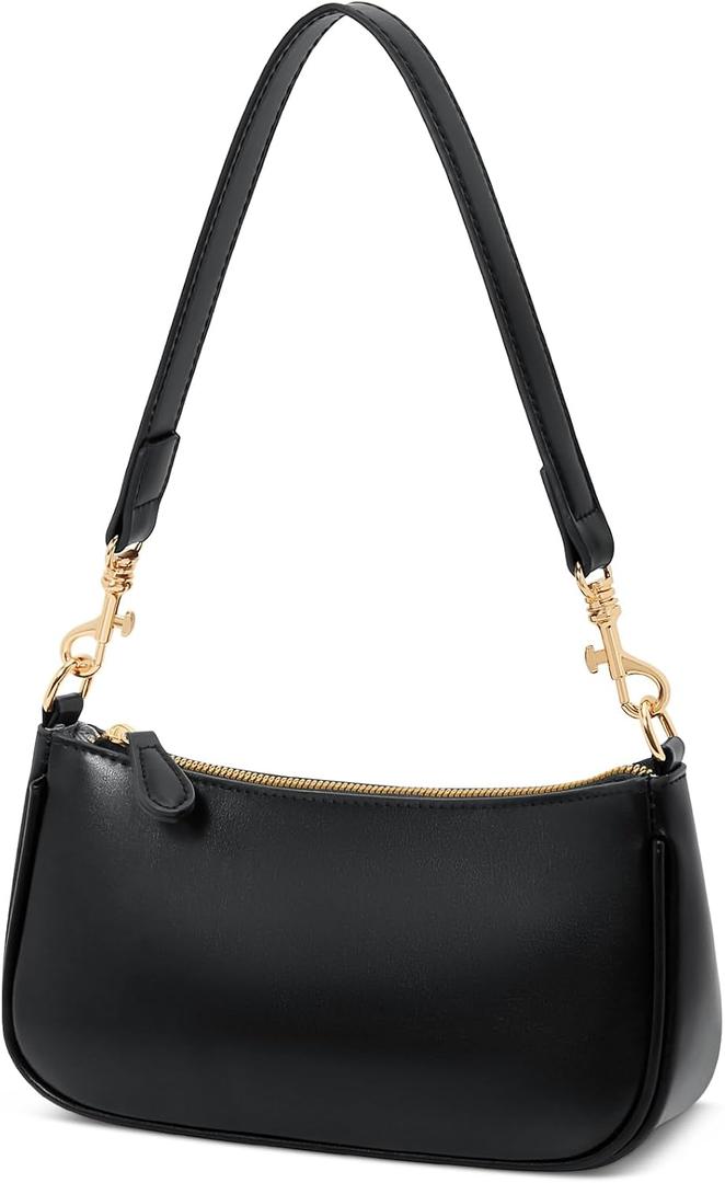 KKXIU Small Shoulder Bag for Women - Mini Purses for Women Vegan Leather Purse Classic Retro Handbag with Removable Strap (Black)