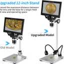 Koolertron LCD Digital Microscope Stand, 12inch Aluminum Extension Arm with 2 Fill Lights, Adjustable Manual Focus Holder for Soldering, PCB Inspection, Coin & Jewelry Observation