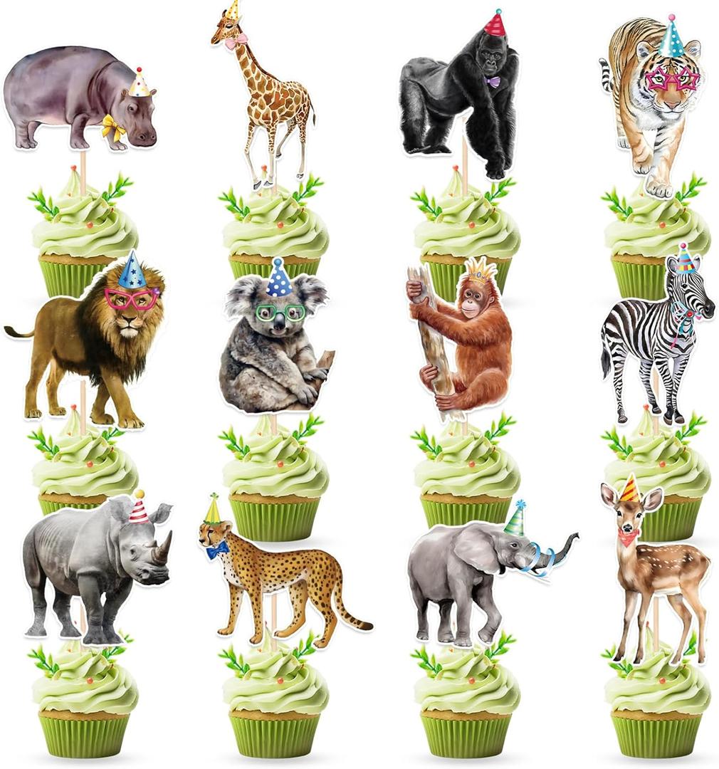 36 PCS Safari Happy Birthday Cupcake Toppers Jungle Theme Party Decorations Baby Shower Cake Decor Cupcake Decorations Cake Decorating Party Supplies Decor for Boys Girls Baby Shower 