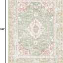 Vhong Washable Area Rugs Boho Vintage Modern Neutral Large Carpet Green and Pink High Traffic Rugs 69 for Dinning Room Living Room Bedroom Farmhouse Non Slip