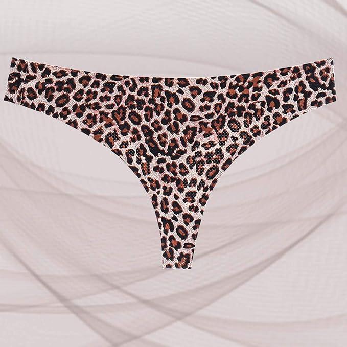 Thong Women's Basic Elasticity Comfortable Sexy Leopard Seamless Invisible Panties, Medium 