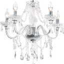 PAPAYA Crystal Chandeliers Clear Chandelier 5-Light Modern Pendant Ceiling Lighting Fixture with Acrylic Crystals & Beads for Girls Room,Living Room,Kitchen Island,Entryway