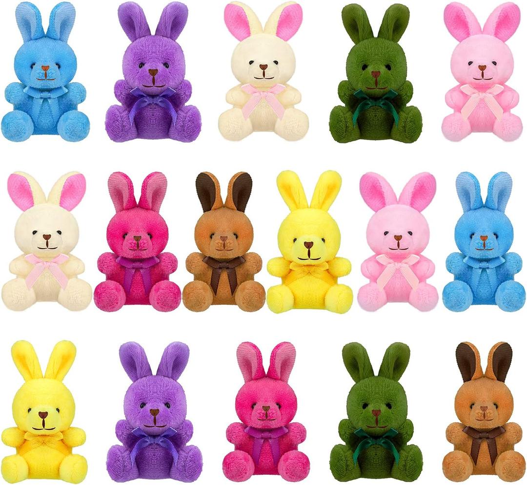 Elcoho 16 Pack Easter Plush Bunnies Stuffers Bunny Plush Bunny Animals Easter Baskets Filler Easter Party Favor