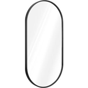 Navaris Oval Wall Mirror - 29.5" x 15" - Wall Mounted Hanging Mirror with Black Rustproof Aluminum Frame - Mirror for Bathroom Restroom Hallway Navaris Oval Wall Mirror - 29.5" x 15" - Wall Mounted Hanging Mirror with Black Rustproof Aluminum Frame - Mirror for Bathroom Restroom Hallway