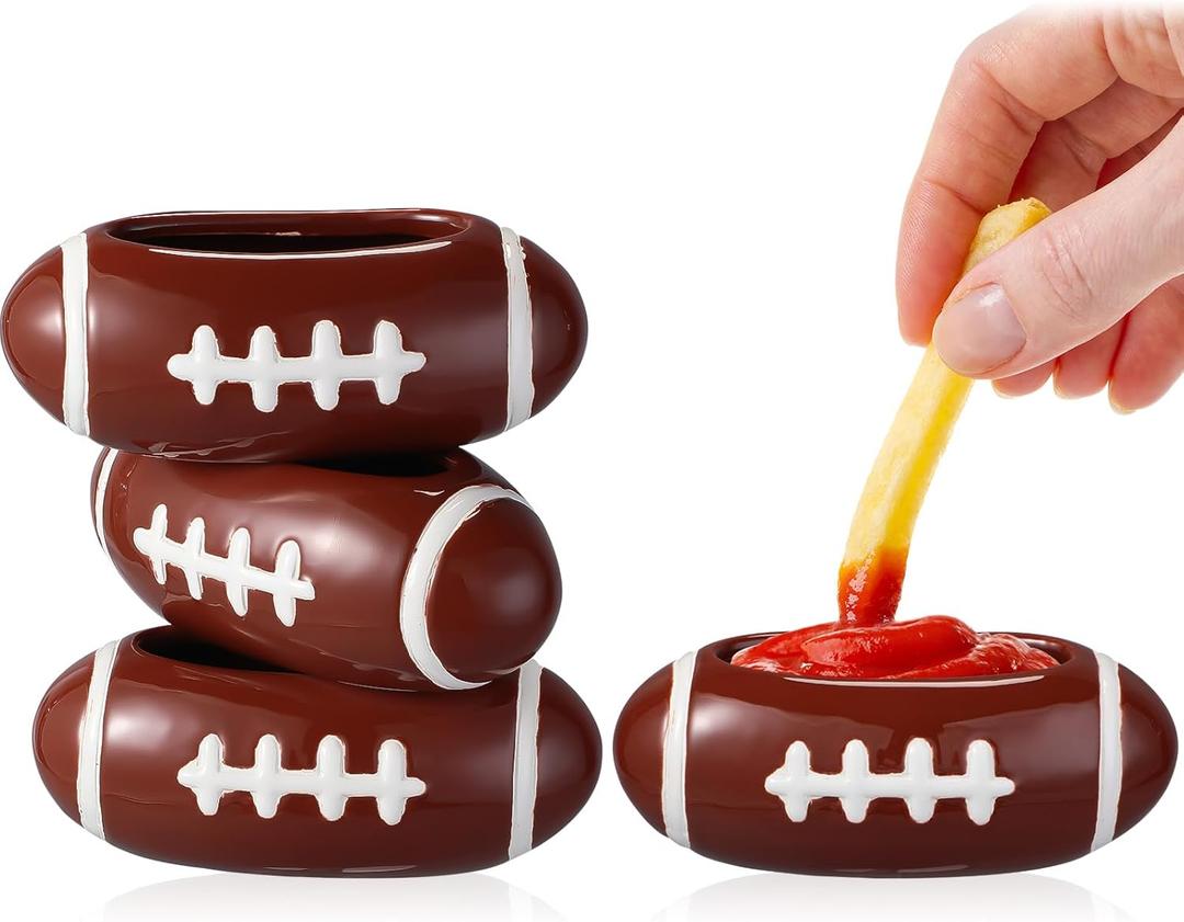 Layhit 4 Pcs Football Dipping Sauce Bowl Football Party Ceramic Condiment Server Chip and Dip Bowls Serving Dishes for Birthday, Tailgate Party Decorations