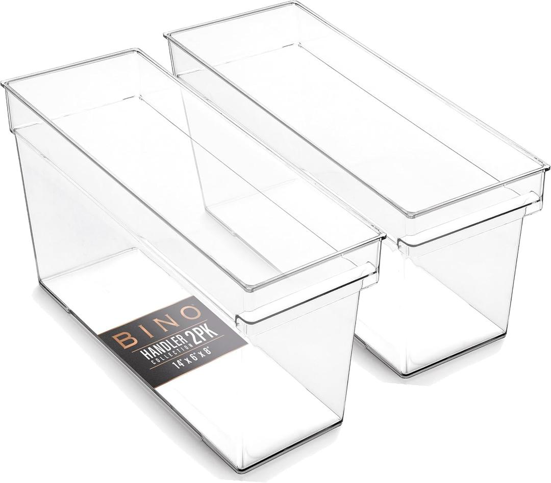 BINO | Plastic Storage Bins, Medium - Deep | THE HANDLER COLLECTION | Multipurpose Organizer Bins | Kitchen Pantry Organizers and Storage | Clear Containers for Organizing Home | Freezer Organizer (2PK DEEP - MEDIUM - 14 x 6 x 8)