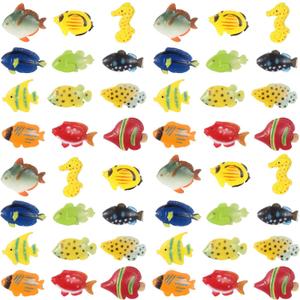Boao 48 Pcs Plastic Fish Toys Small Tropical Fish Figure Play Set Sea Animals Bath Toys Tropical Party Favors Assorted Ocean Creatures Figures Birthday Learning Educational Party Supplies