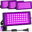 4 Pack 50W LED Black Light IP66 Waterproof, Outdoor Blacklight Flood Light with Switch+6FT Cord, Blacklight Spotlight for Neon Glow in The Dark Party Body Paint Fluorescent Poster Classroom Halloween