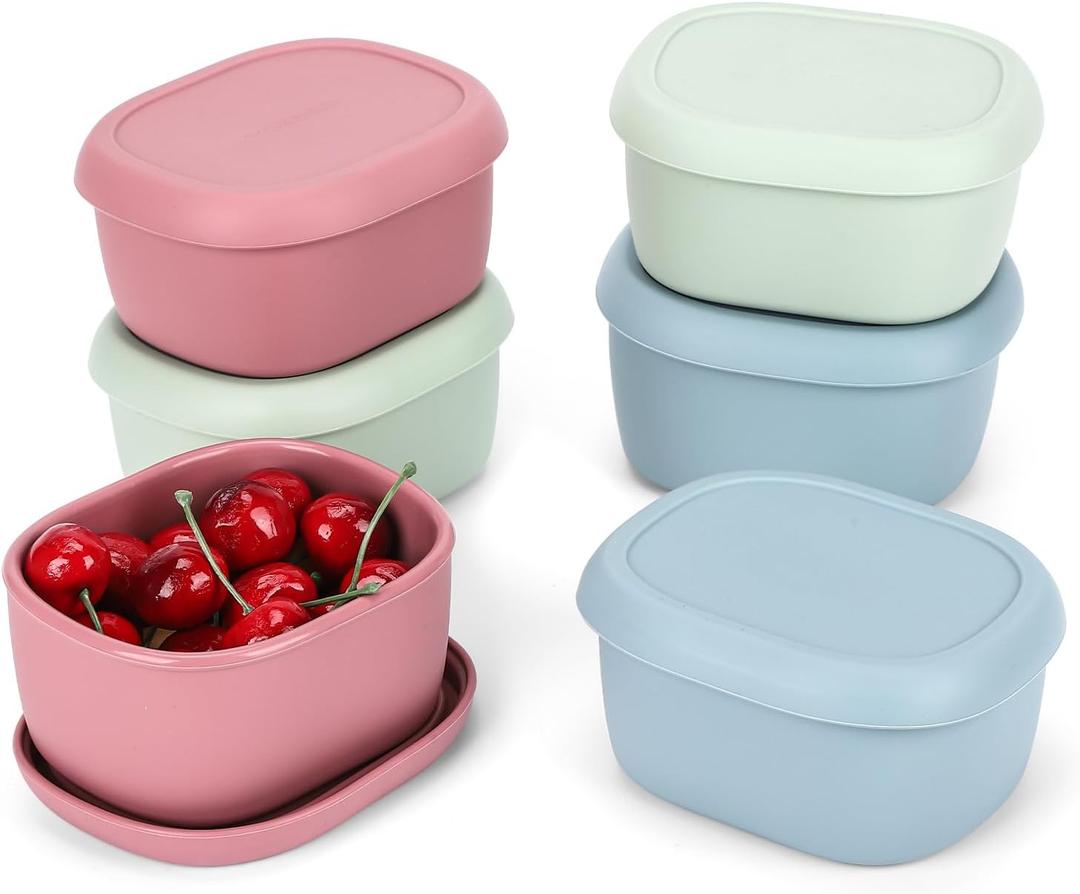 6 pcs 10 oz Silicone Snack Containers for Kids Small Food Containers with Lids, Fruit Containers for Lunch, Stackable Lunch Containers for Kids, Daycare, School and Travel