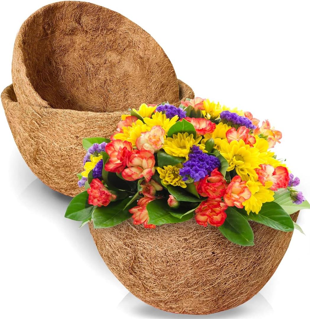 TigeJoy 2PCS 12'' Coco Coir Liners for Hanging Baskets, 100% Natural Coco Fiber Planter Insert, 12 inches Round Thick Coconut Liners for Garden Plants Flower Vegetable Pot Flowerpot Replacement Liner