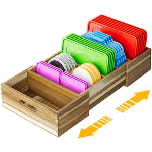 Expandable Lid Organizers Inside Cabinet, Kitchen Cabinet Organizers with 3 Adjustable Dividers, Storage Plastic Lids, Food Container Lid Holder Organizer for Drawer Pantry, Acacia