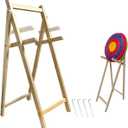 Archery Target Stand with 2 Adjustable Heights & 4 Ground Pegs for Stable Anchoring, Wooden Stand for Foam & EVA Arrow Targets, Wooden Archery Target Stand Backyard Use, Easy to Assemble & Detachable