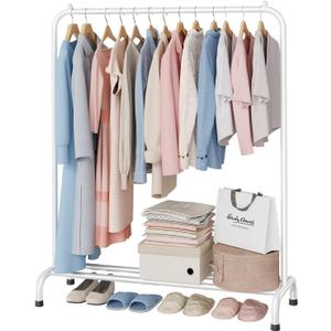 Clothing Clothes Rack with Storage Shelf, 45" L Standard Garment Rack for Hanging Clothes, Metal Portable Wardrobe Rack for Laundry Room, Bedroom, White