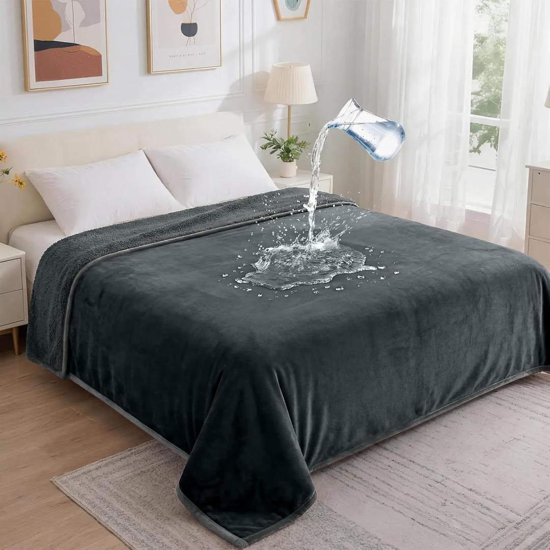 Waterproof Blanket for Bed - Blanket with Waterproof & Stain Proof, Splash Resistant, Machine-Washable Flannel is Soft and Comfortable, Suitable for Sofa (40"x60", Silver Gray/Dark Gray)