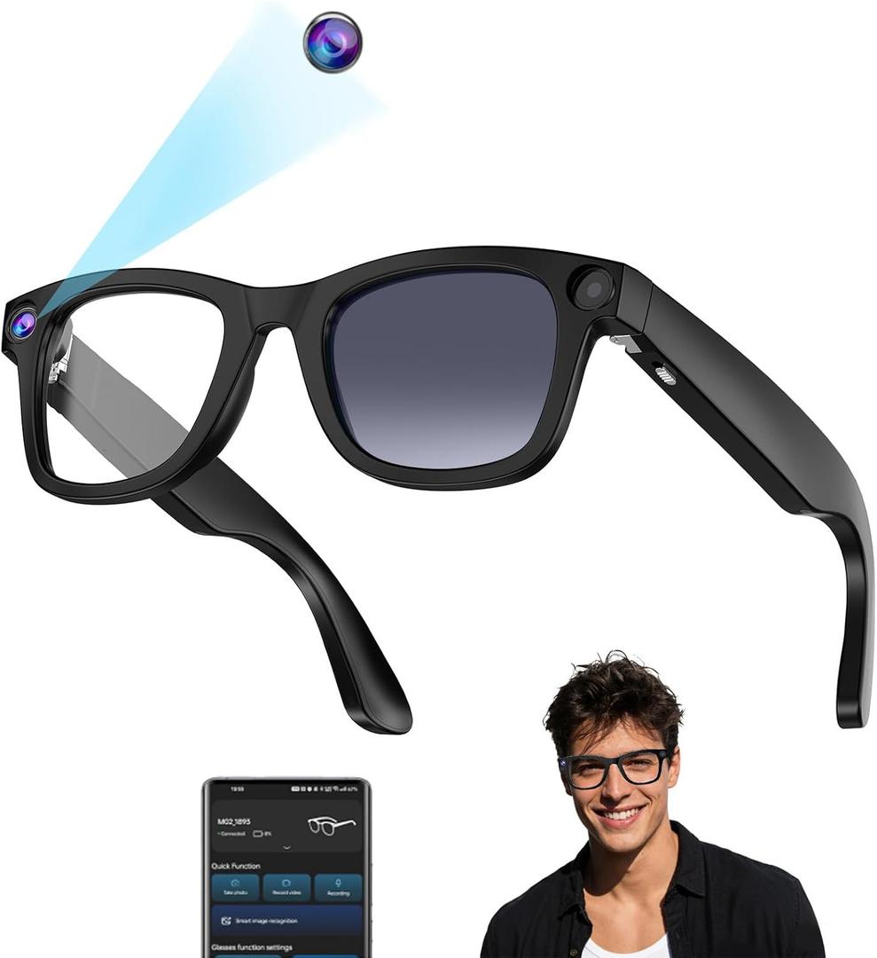 AI Smart Glasses with Camera - 1080P Video & 8MP Camera, Voice Control, Recording Glasses with AI Assistant, Object Recognition, for Travel, Conferences & Vlogging (Matte Black/ Polarized Gradient Graphite)
