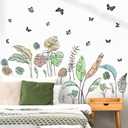 Palm Leaves Wall Decals Boho Tropical Leaves Wall Sticker Removable Green Plant Leaf Walls Decal Peel and Stick Tropical Leave Butterflies Vinyl Art Mural for Bedroom Living Room TV Background Decor