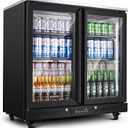 BODEGACOOLER Back Bar Cooler with 2 Glass Doors,7.7 Cu.ft Commercial Back Bar Beverage Refrigerator Counter Height,LED Lighting for Soda Drinks,Beer,Wine Stainless Steel Top,DOE Approved,4 Casters