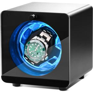 Single Watch Winder,Aluminum Automatic Watch Winder for Luxury Watches with Ultra Quiet Motor (0dB),Self-Winding Watch Winder with Blue Light,Gift for Watch Lovers