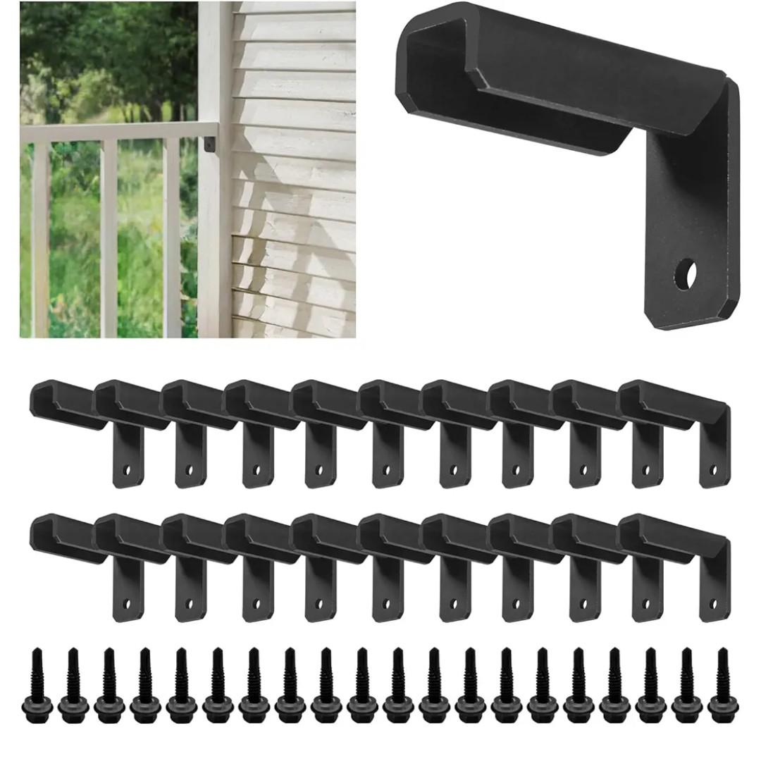 20 Pack Fence Mounting Brackets for 1x1" Square Rails, Carbon Steel Fence Panel Internal Connector with Screws, Black