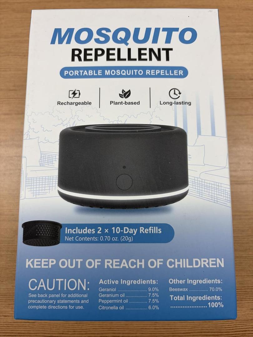 Mosquito Repellent Outdoor Patio, Portable Repellent Device Plant-Derived Mosquito Repeller, Rechargeable Personal Shield for Camping & Outdoor(2 Refills Included)