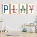 Set of 4 Framed Kids Playroom Wall Art Prints, 12x16' Toddler Nursery Children Artwork for Kids Bedroom Decoration