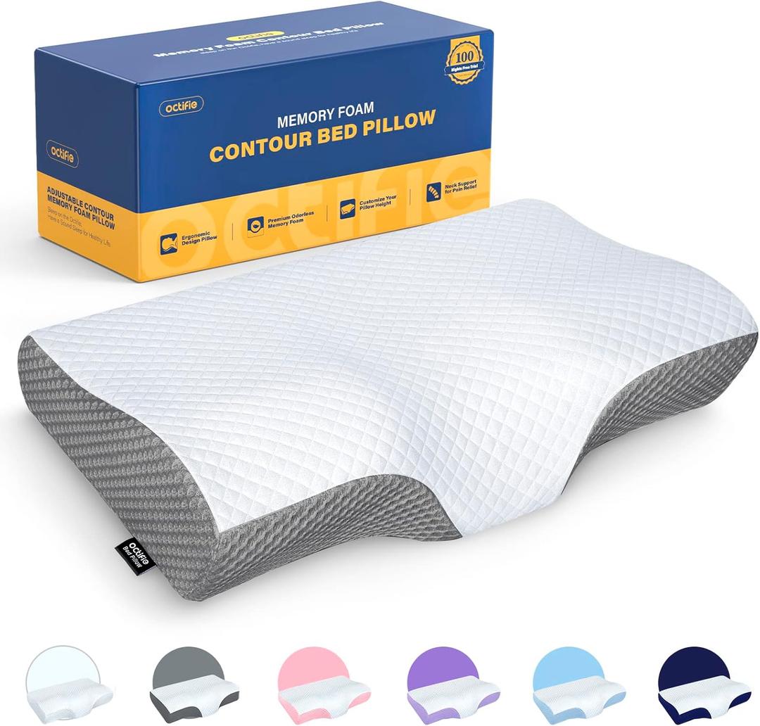 Adjustable Cervical Pillow for Neck and Shoulder Pain Relief, 5X Support Memory Foam Pillows for Sleeping, Orthopedic Traction Pillow Odorless, Bed Pillow for Side Back Stomach Sleeper (Standard (21.3" 14.1" 5.1"/3.5"), Grey)