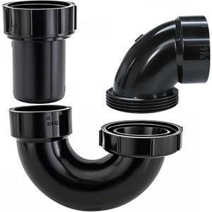 Lesso ABS Adjustable P Trap1 1/2 Inch for RV Drain Bathroom Kitchen Sink Drain Pipe Tubular Kit with White Threaded Adapter Ring