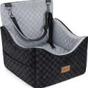 JOEJOY Elevated Dog Car Seat for Small/Medium Dogs up to 35 lbs, Memory Foam Booster Seat with Detachable Washable Cover, Travel-Safe Car Bed with Safety Belts & Storage Pockets, Grey, Medium