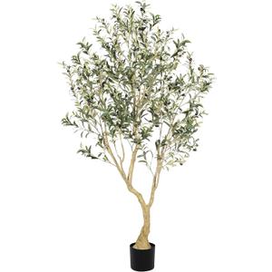LYERSE Olive Tree 6ft - Olive Trees Artificial Indoor with Large Olive Branches and Lifelike Fruits - Faux Olive Tree for Modern Home Office House Living Room Decor