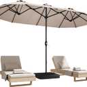 DomeShade 15ft Patio Umbrella with Base,Large Outdoor Double-Sided Rectangle Umbrella with Crank Handle, Market Umbrella for Poolside Garden Deck Backyard Beach Pools, Beige
