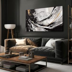 XIANSHOU Black and White Wall Art for Living Room/ 24x48 Inches Abstract Painting/Modern Artwork for Bedroom Home Office Wall Decorations