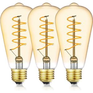 SHUWDKAR 12V LED Edison Bulbs 40W Equivalent, Low Voltage 4W Vintage Style Spiral LED Filament Bulb, E26 Medium Base, Warm White 2700K, 12volt Light Bulb Amber Glass for RV, 3 Pack