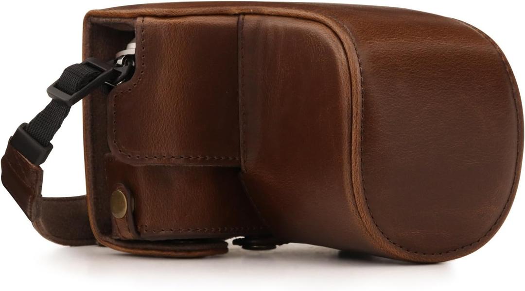 MegaGear Ever Ready Leather Camera Case Compatible with Olympus Pen E-PL10, E-PL9 (14-42mm) (Dark Brown)