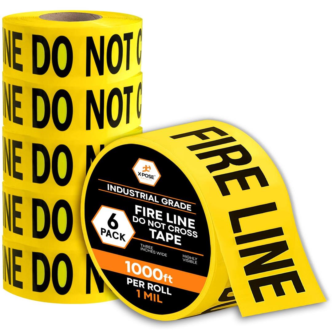 Xpose Safety Yellow Fire Line Do Not Cross Tape – (6 Rolls) | 3" x 1000' High-Visibility Barricade Tape for Construction Sites, Hazards, Crime Scenes